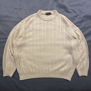 Vintage 80s St Michael Cable Knit Sweater Mens 46 Yellow Made in UK Herringbone